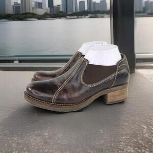 DROMEDARIS Kai Leather Slip On Block Heel Clog US 9.5 Brown comfort Booties Shoe